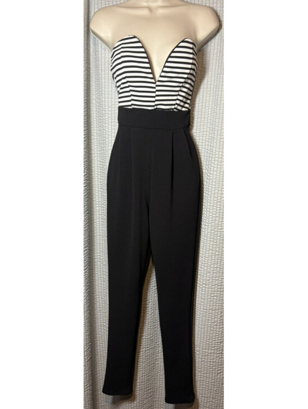 Y2K Charlotte Russe Black White Striped Sweetheart Strapless Jumpsuit Size Small